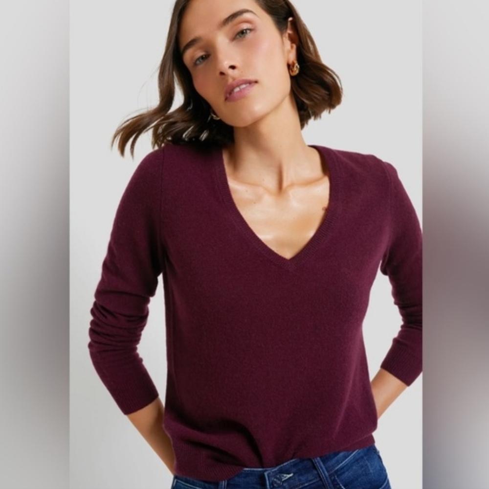 Nordstrom 100% Cashmere V-Neck Sweater In Wine M NWT